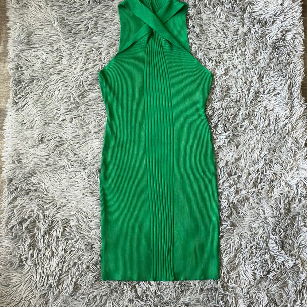 Green and warm stretchy knit dress.